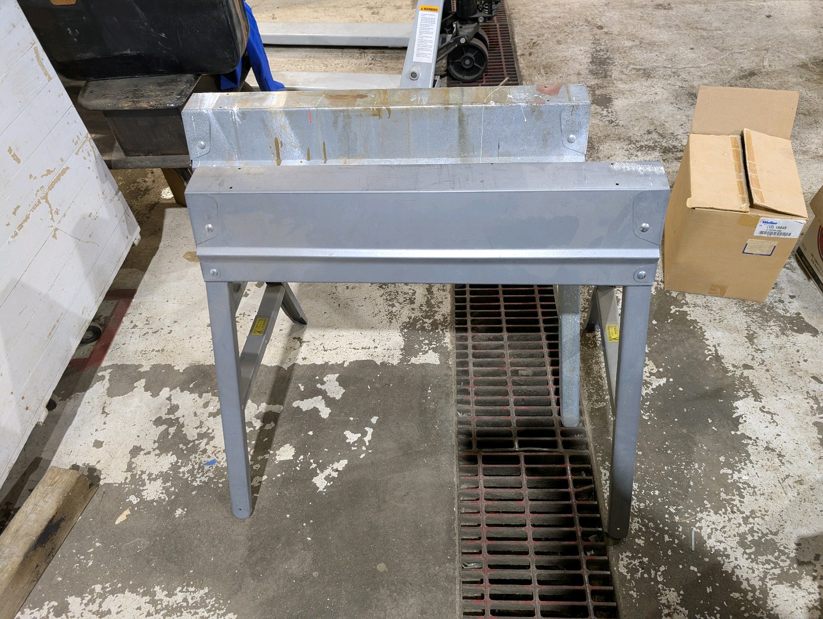 lot 15 image: Pair Heavy Duty Folding Galvanized Steel Sawhorses  Contractor Workbench Supports  Carpentry  Woodworking