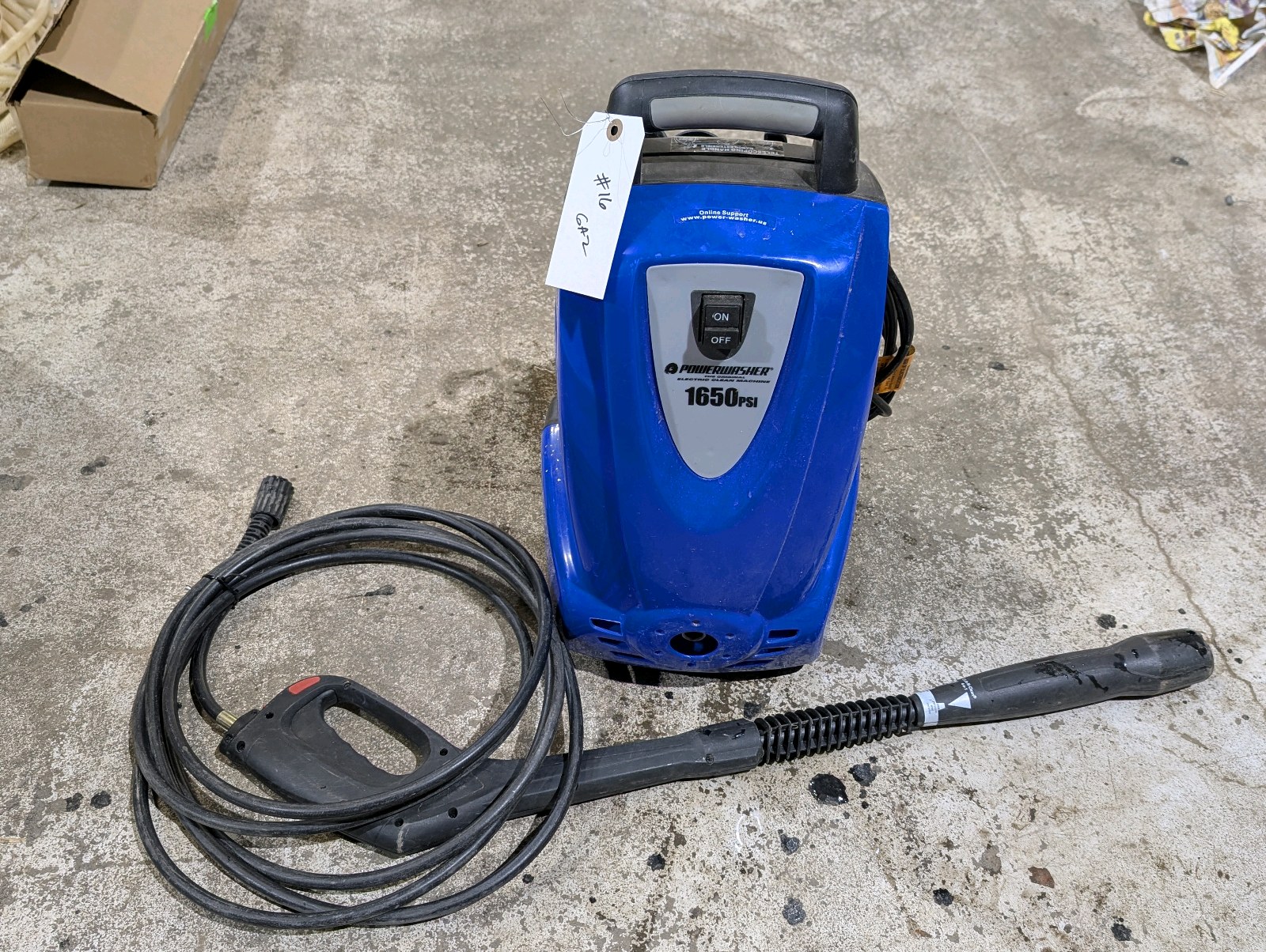 lot 16 image: Powerwasher 1650 PSI Electric Pressure Washer  Click & Clean 4-Pattern Nozzle, Telescoping Handle  Tested & Ready