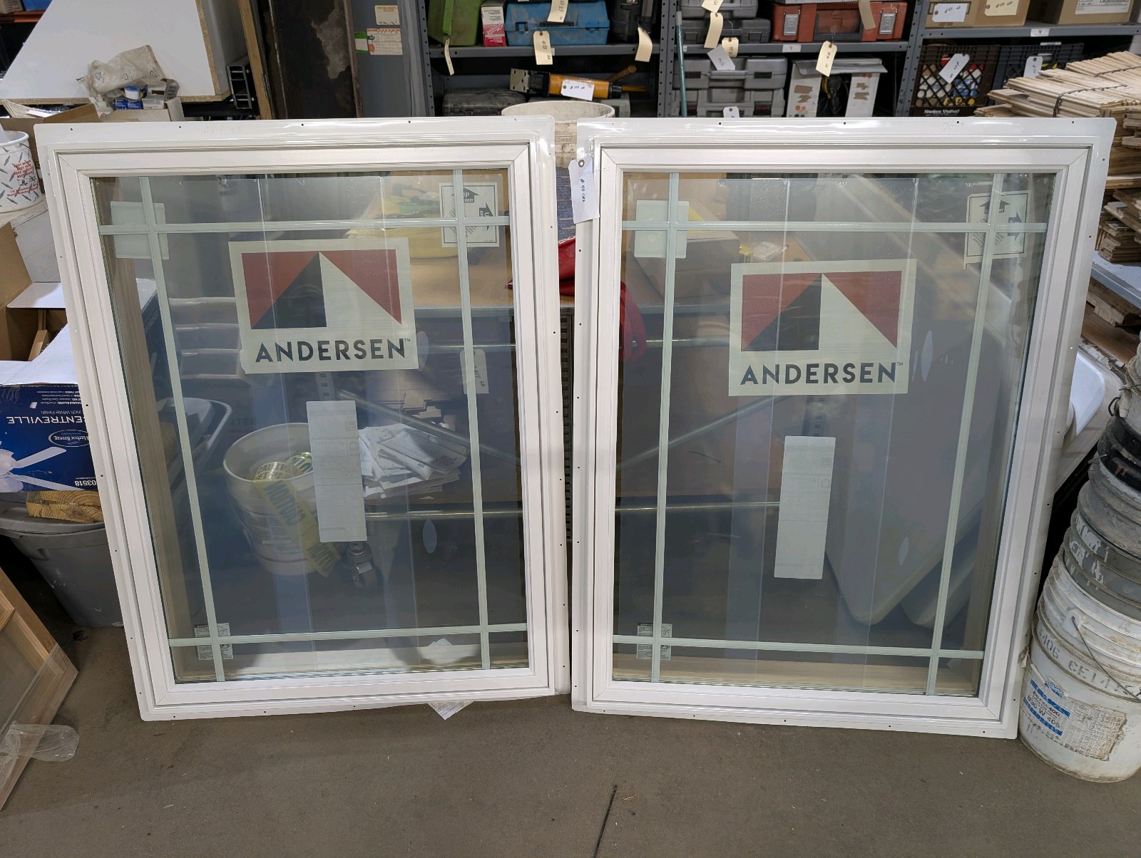 lot 40 image: Pair of Andersen 400 Series Casement Windows - 32 1332 x 44 116 - Low-E SmartSun Argon - White Wood Interior Grilles