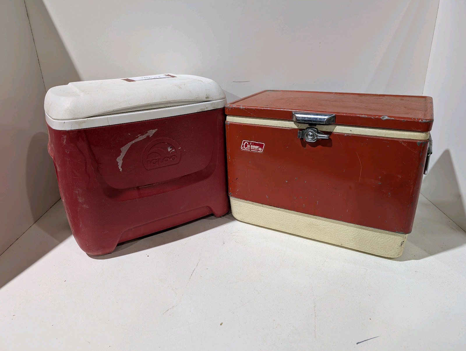 lot 47 image: Vintage Coleman Metal Cooler  Igloo Cooler Lot  Classic Camping  Tailgating Coolers