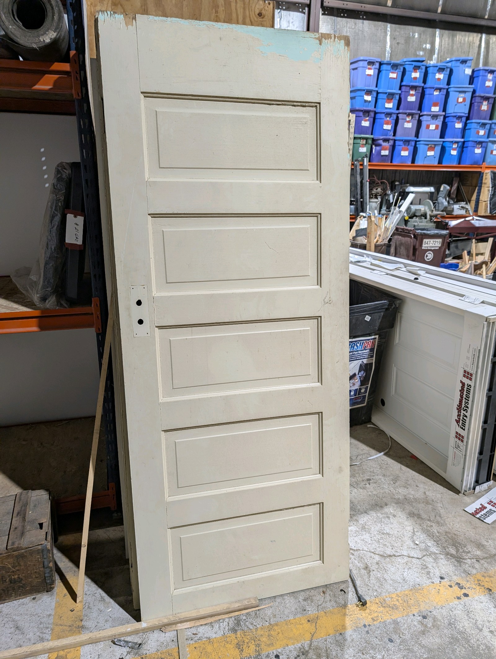 lot 56 image: Lot of 7 Vintage Solid Wood 5-Panel Interior Doors  32x80  Architectural Salvage