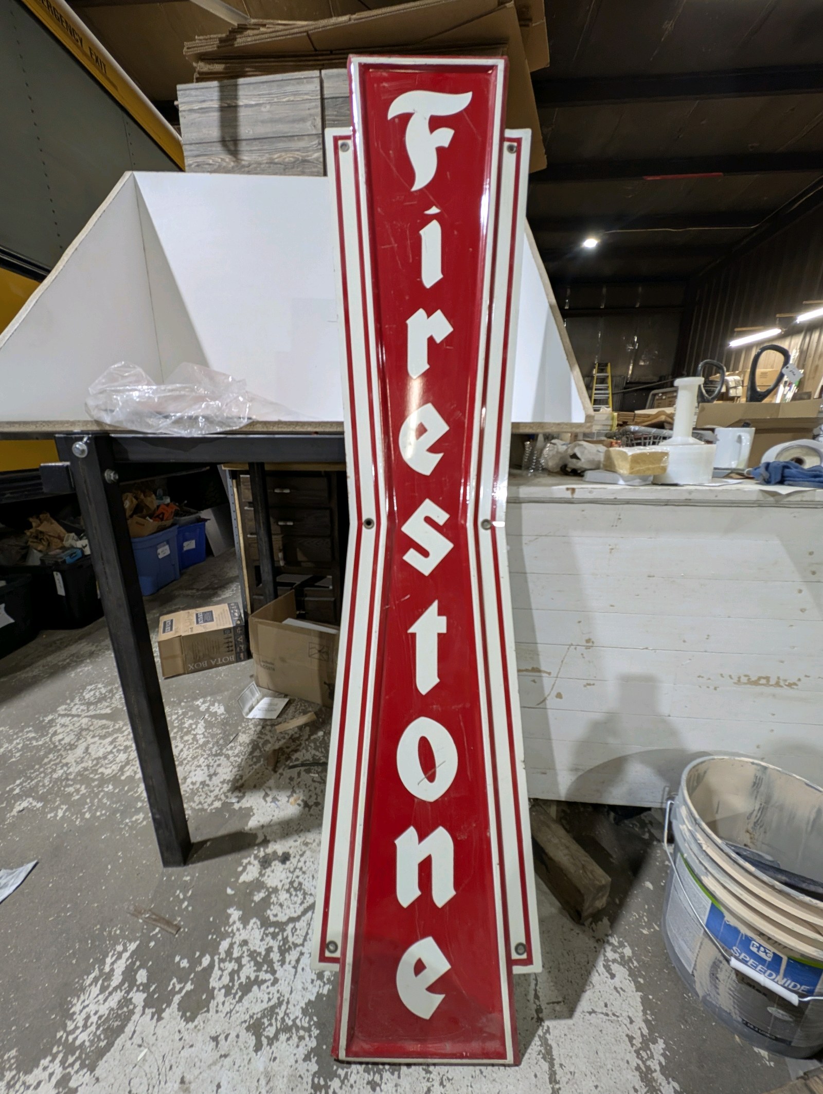 lot 60 image: Vintage Firestone Vertical Metal Sign  6FT Tall Gas & Oil Advertising Sign  Garage, Man Cave, Shop Decor