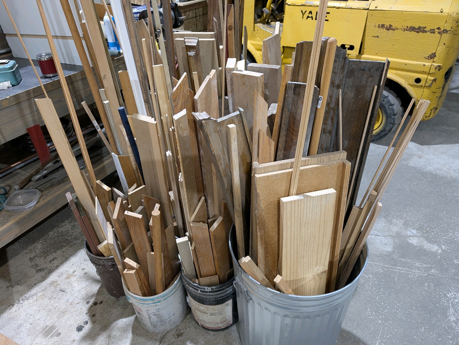 lot 63 image: Large Wood Shop Cleanout Lot  Hardwood, Dowels, Trim, Stair Treads, Plywood & Assorted Lumber