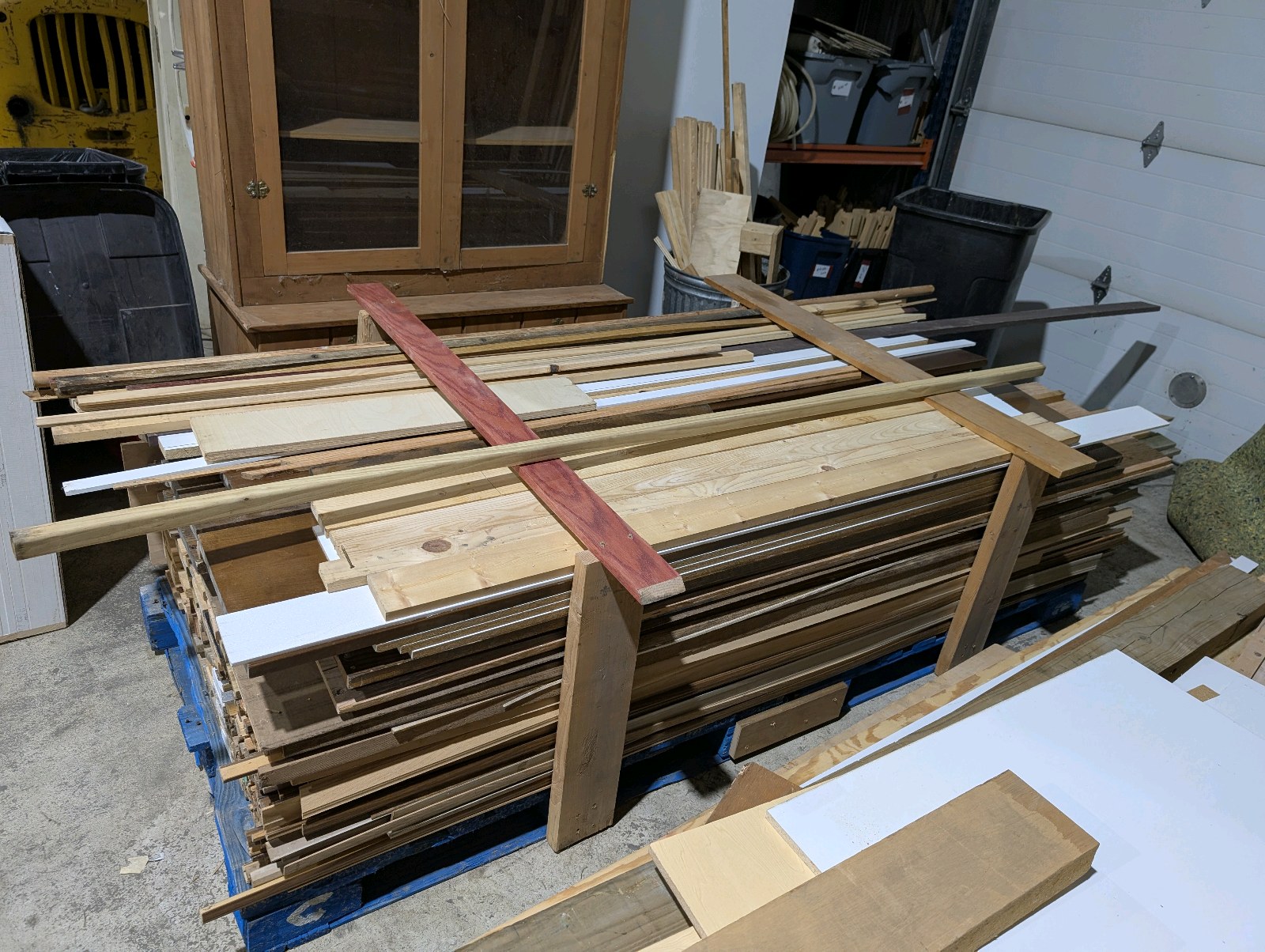 lot 65 image: Massive Pallet of Hardwood, Trim & Tongue-and-Groove Lumber  Oak, Pine, Veneer Plywood, Molding & More