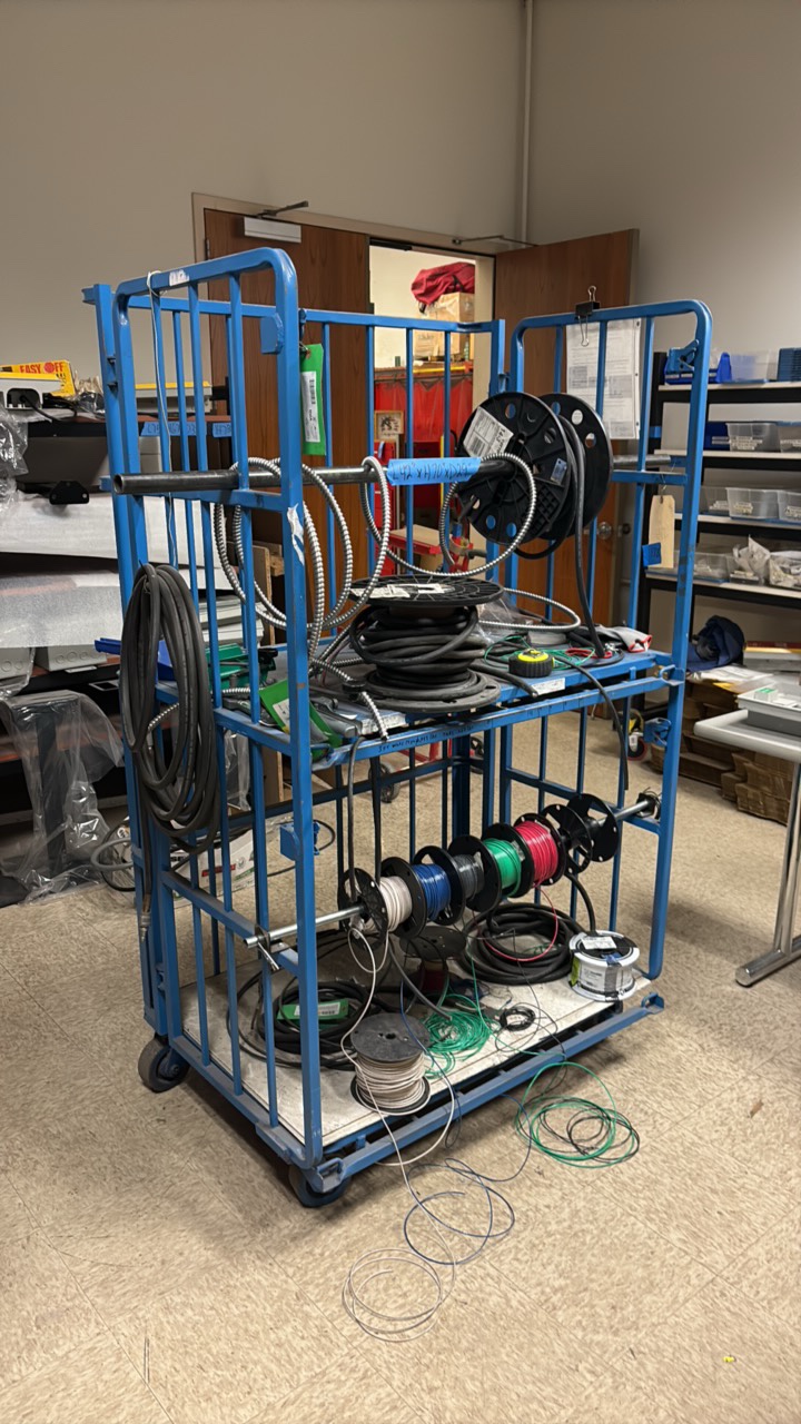 Folding facilities cart. Wire spools included