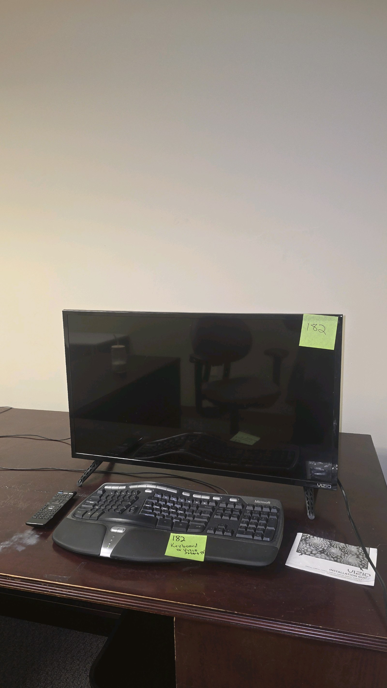 VIZIO Smart TV, remote, and Microsoft keyboard