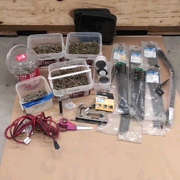 SCREWS, Bostich stapler, cable ties, extension cord