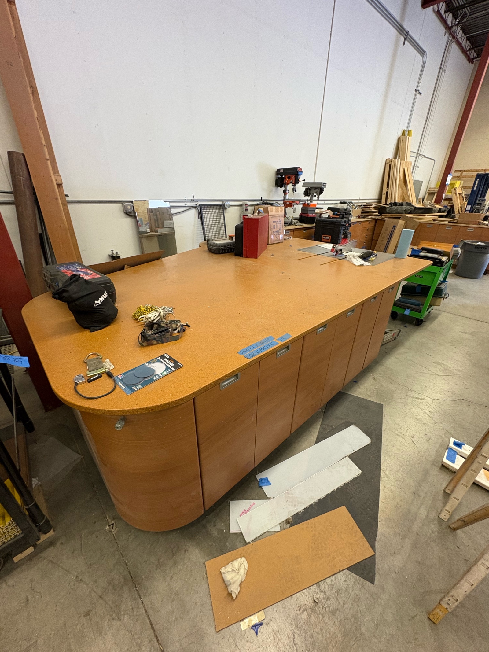 Large work table with saw (items on table not included)