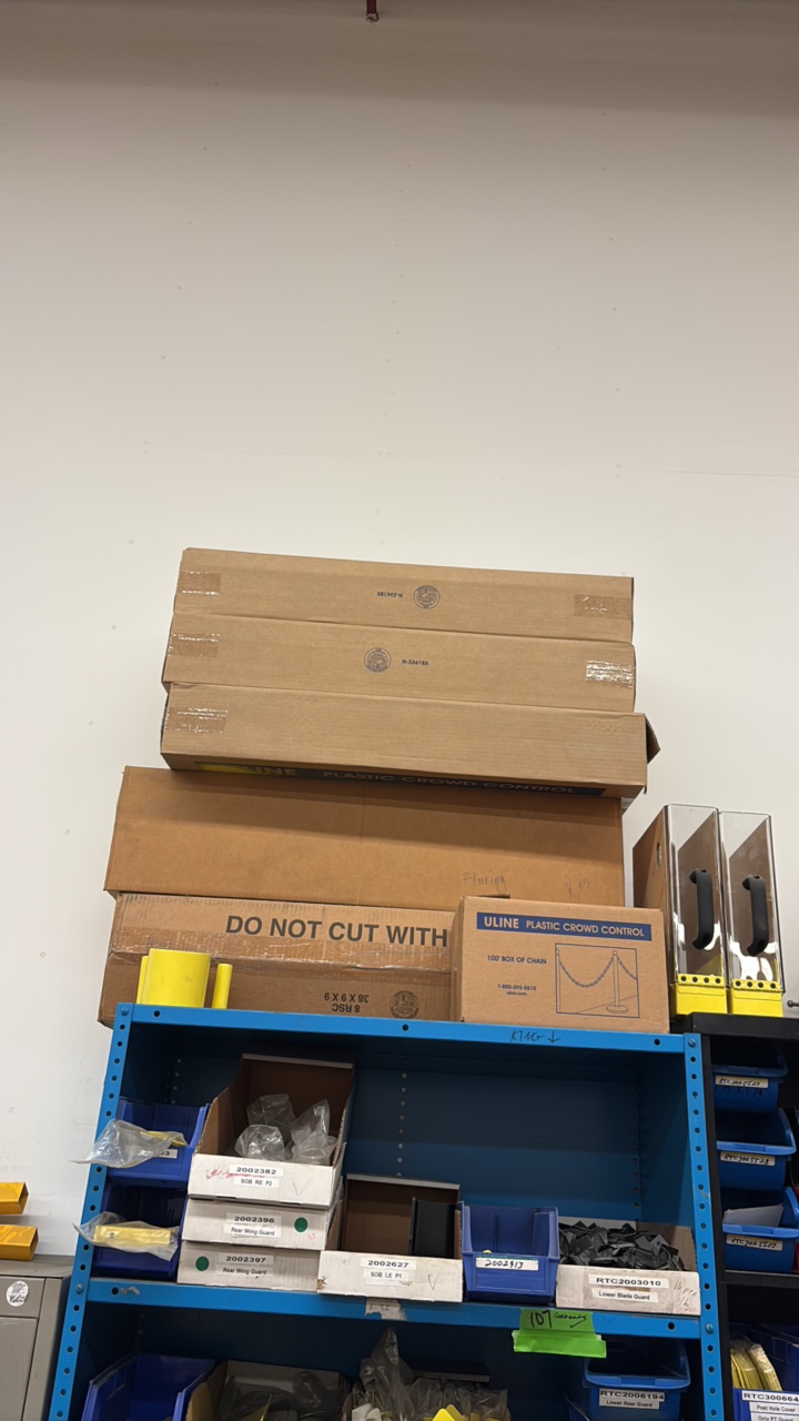 Uline crowd control stanchions and chain. Floor mats