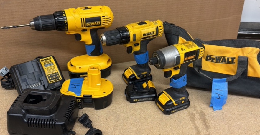 DEWALT impact drivers, drills, chargers, batteries