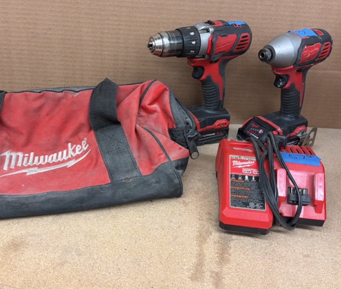 (2) MILWAUKEE Impact Driver drills, battery pack and charger