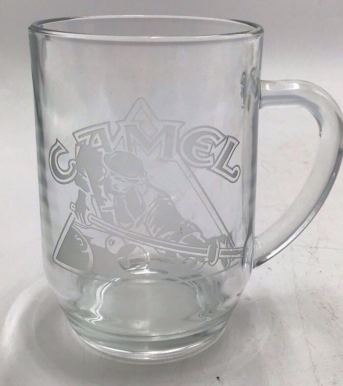 lot 117 image: Vintage Camel Cigarettes Etched Glass Mug