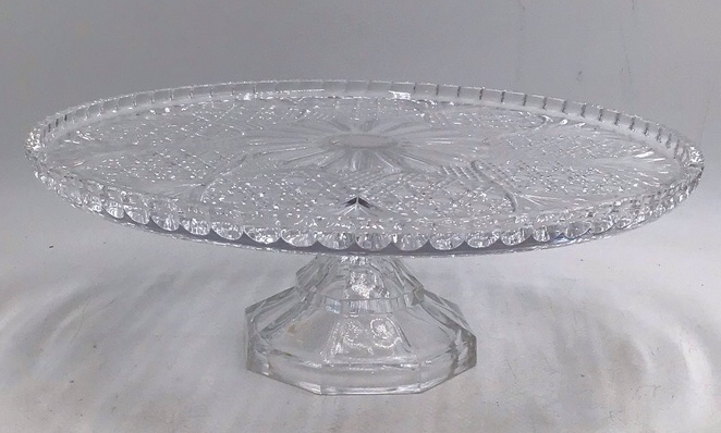 lot 119 image: Vintage Crystal Cake Stand  Starburst and Hobstar Pattern