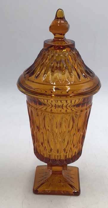 lot 123 image: Vintage Amber Glass Lidded Urn