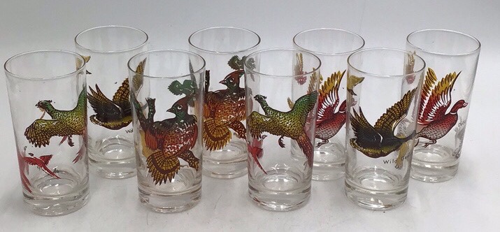lot 125 image: Vintage Wild Game Bird Highball Glasses 1950s