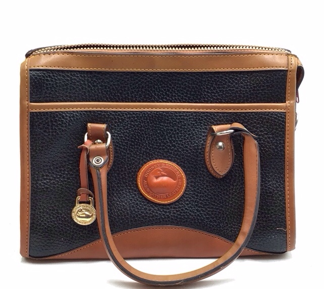 lot 135 image: Dooney & Bourke All-Weather Leather Tote  Navy Pebbled with Tan Trim