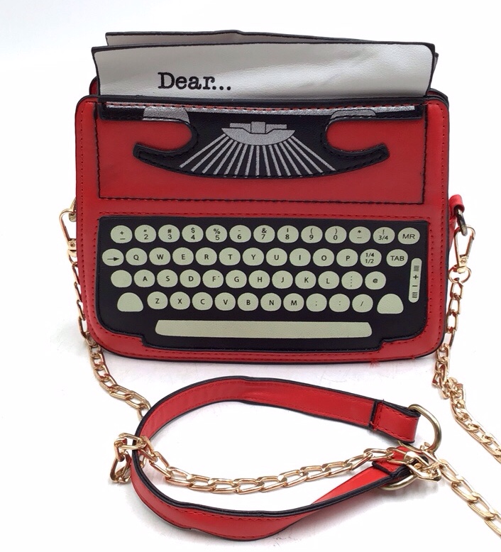 lot 136 image: Typewriter Novelty Crossbody Bag  Red with Keyboard Design
