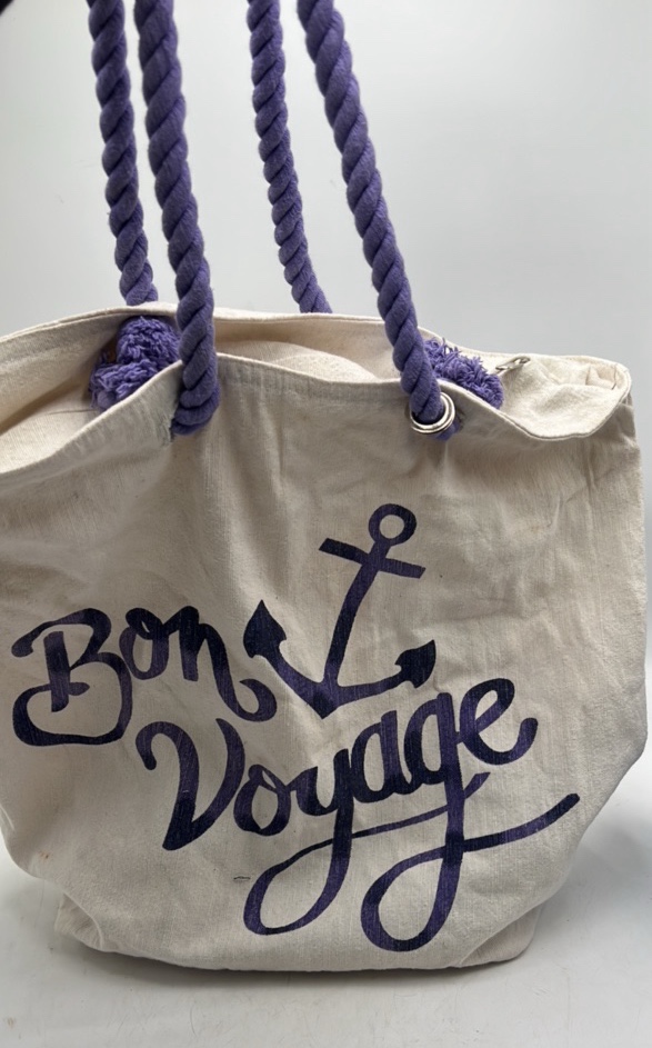 lot 155 image: Vintage Canvas Tote Bag  Bon Voyage with Anchor Design