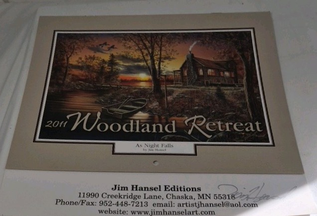 lot 16 image: 2011 Jim Hansel Signed Calander  As Night Falls Woodland Retreat