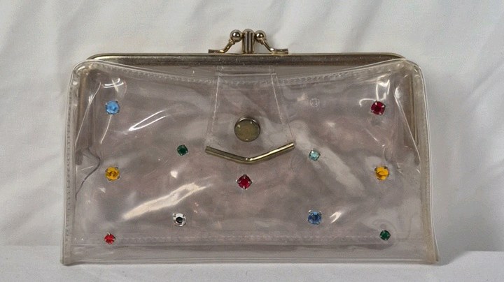 lot 163 image: Vintage Clear Vinyl Clutch with Rhinestone Accents