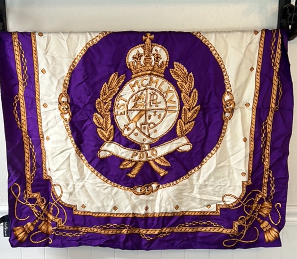 lot 172 image: Ralph Lauren Polo Silk Scarf  Purple Royal Crest