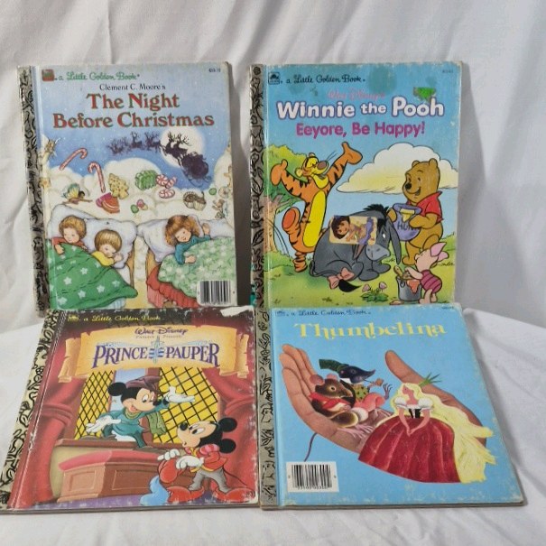 lot 176 image: Little Golden Books Set  Night Before Christmas, Winnie the Pooh Eeyore, Prince and the Pauper, Thumbelina