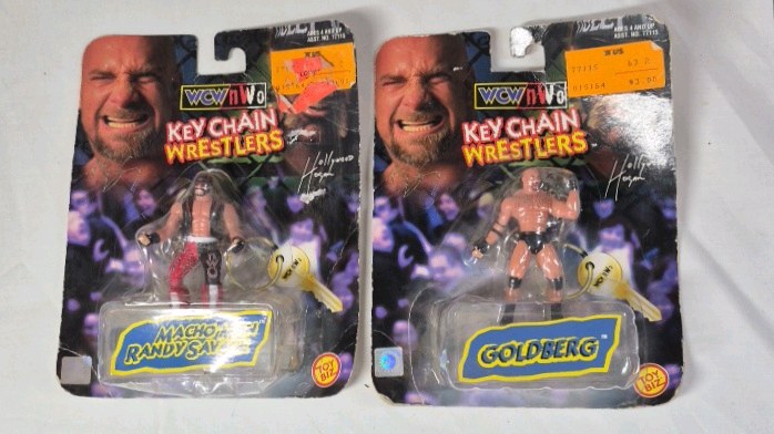 lot 194 image: WCW nWo Key Chain Wrestlers  Macho Man Randy Savage and Goldberg