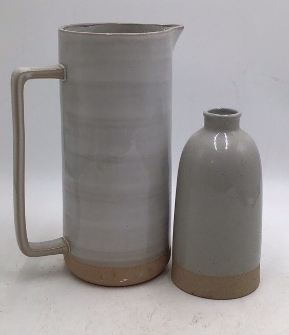 lot 197 image: Vintage Stoneware Pitcher and Bottle  Heath & Hanna Marked