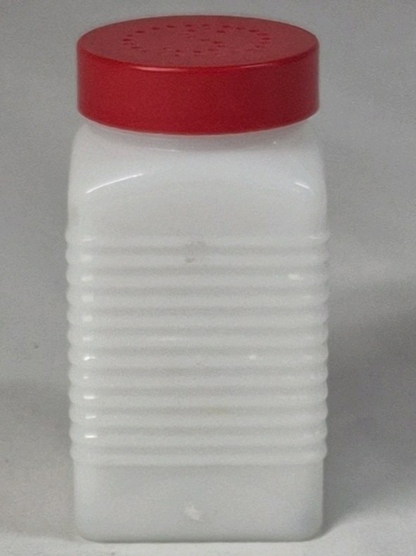 lot 206 image: Vintage Milk Glass Pepper Shaker  Ribbed with Raised Letter