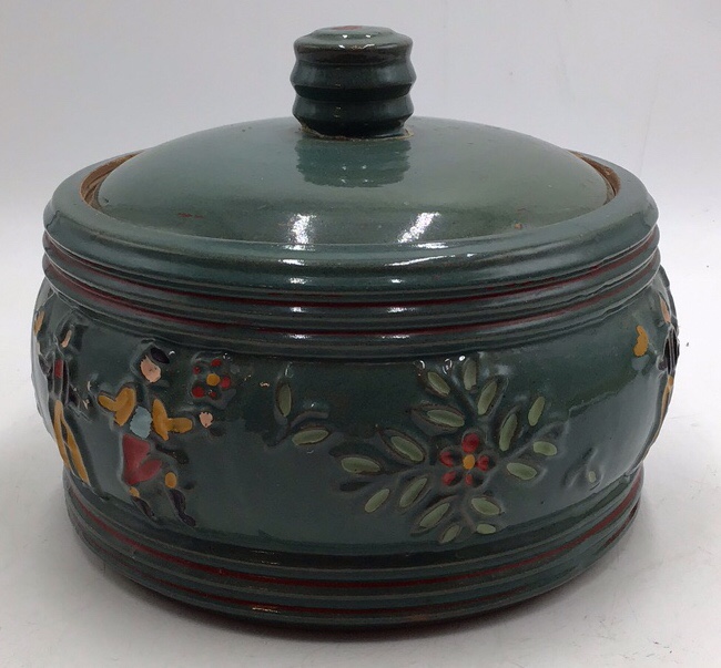 lot 208 image: Vintage German Folk Art Lidded Bowl  Mid-20th Century
