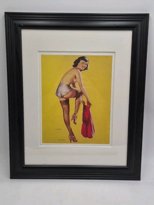 lot 22 image: Framed Pin-Up Print  Brunette in Lingerie with French Dressing Signed Billy De Vorss