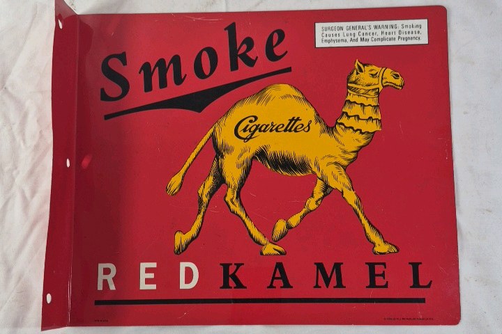 lot 227 image: Vintage Red Kamel Cigarettes Tin Sign