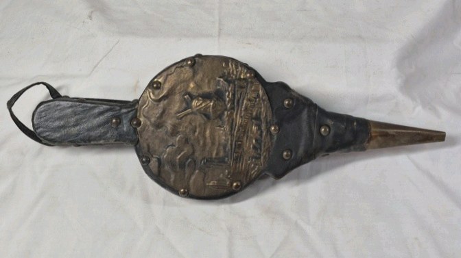 lot 232 image: Vintage Fireplace Bellows with Embossed Medallion