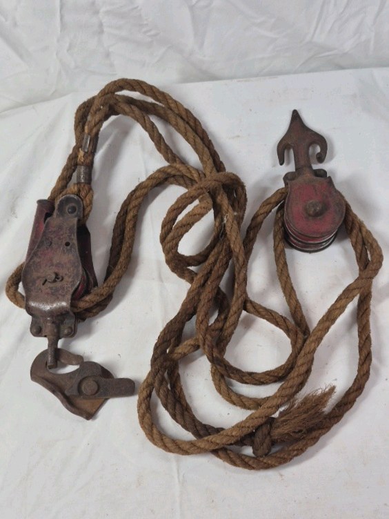 lot 241 image: Vintage Block and Tackle Pulley with Rope