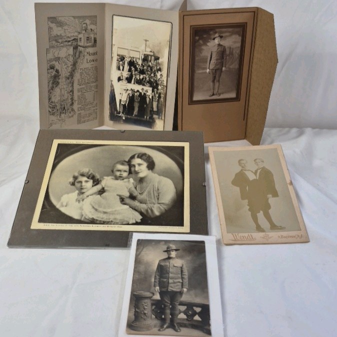 lot 25 image: Vintage Mounted Photographs and Folder  Early 20th-Century Family and Military Portraits