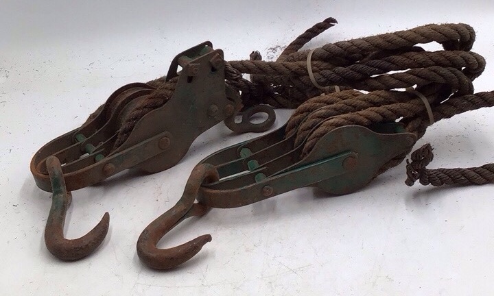 lot 252 image: Vintage Block and Tackle Pulleys with Rope