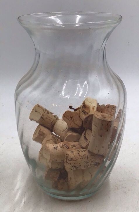 lot 255 image: Vintage Clear Glass Vase Filled with Corks