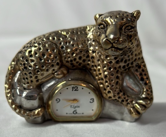lot 331 image: Elgin Leopard Figural Desk Clock