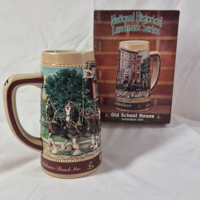 lot 4 image: 1990 Budweiser Stein  National Historical Landmark Series Old School House