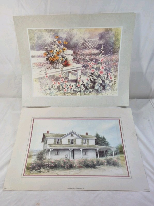 lot 57 image: Matted Print Set  Country Cottage and Flower Garden Scenes