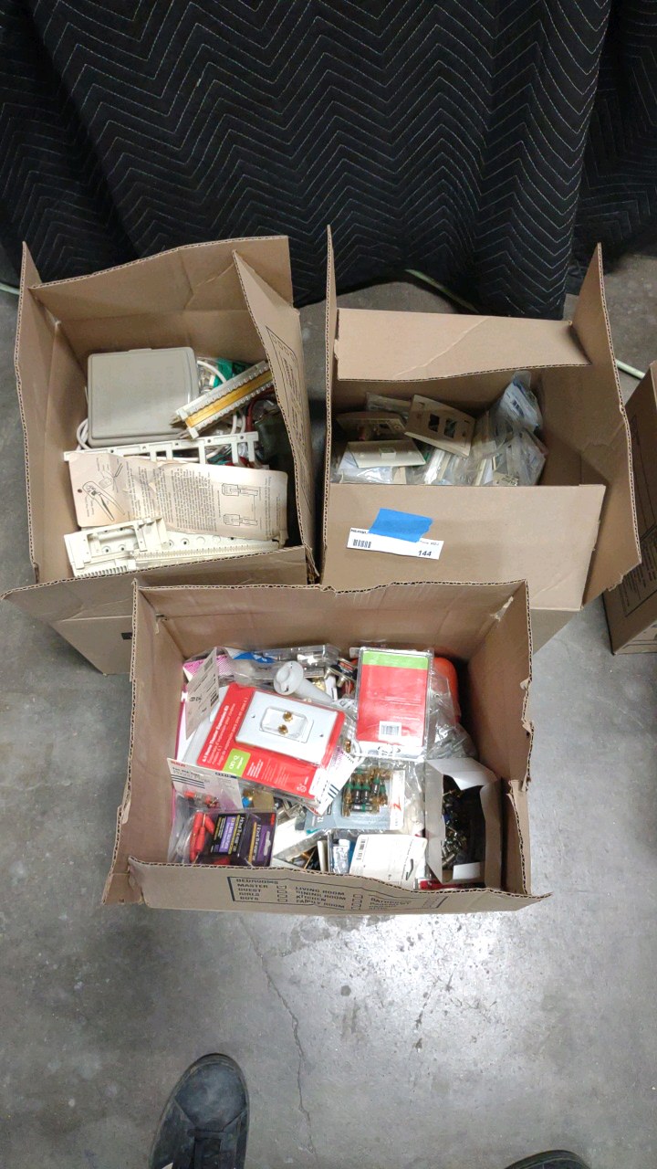 lot 144 image: 3 boxes miscellaneous coax and phone items