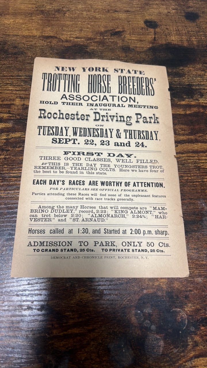 late 1800s Rochester driving park advertisement