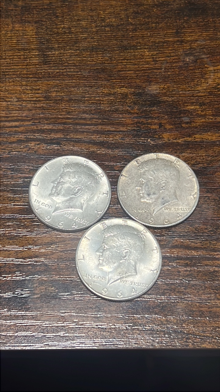 lot of 3 90% silver 1964 Kennedy halfs