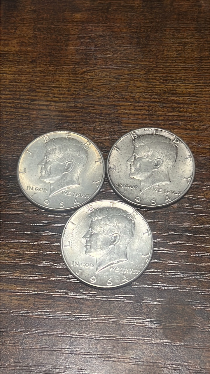 lot of 3 90% silver 1964 Kennedy halfs