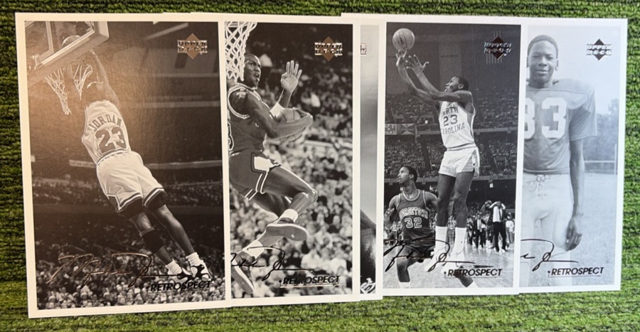 lot 108 image: MICHAEL JORDAN 1998 Upper Deck Retrospect Post Cards #1-5