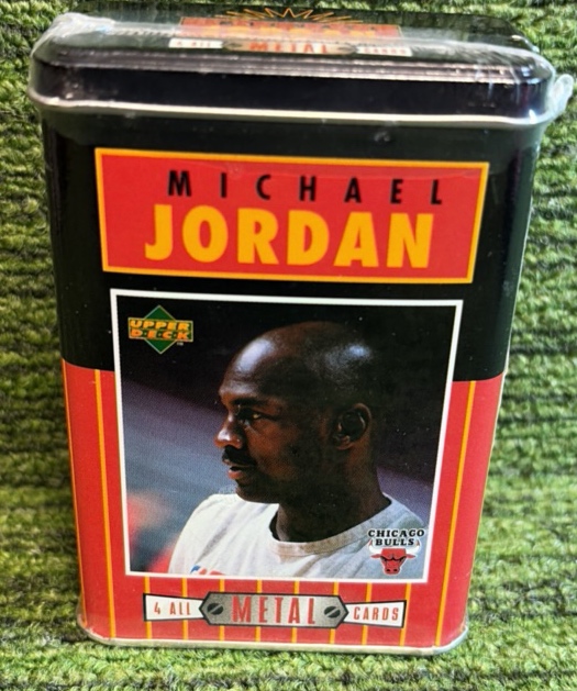 lot 124 image: 1996 Upper Deck Michael Jordan 4 All Metal Cards Factory Sealed Tin Set New