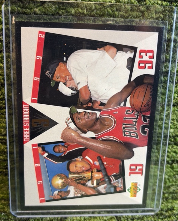 lot 140 image: 1993-94 Upper Deck 3 Straight Championships #SP4 Michael Jordan Chicago Bulls