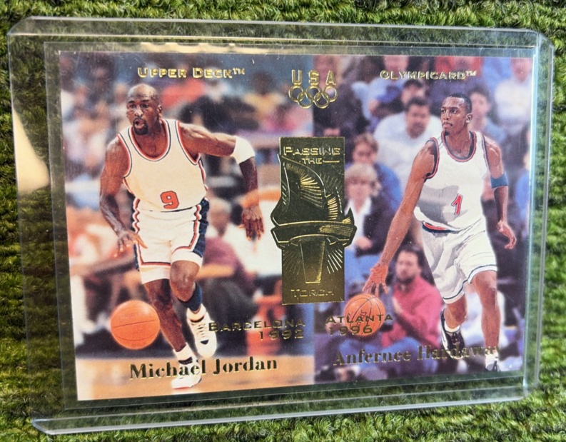 lot 150 image: 1996 Upper Deck Olympicard Michael Jordan Passing the Torch #134