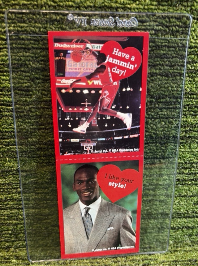 lot 21B image: 1990 Jump Inc Valentines Card Michael Jordan - 2 different cards UNCUT have a jamming day and I like your style RARE