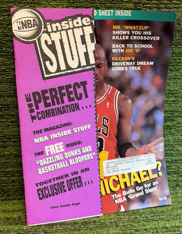 lot 41 image: MICHAEL JORDAN 1993 INSIDE STUFF MAGAZINE WFLEER NBA CARD SHEET
